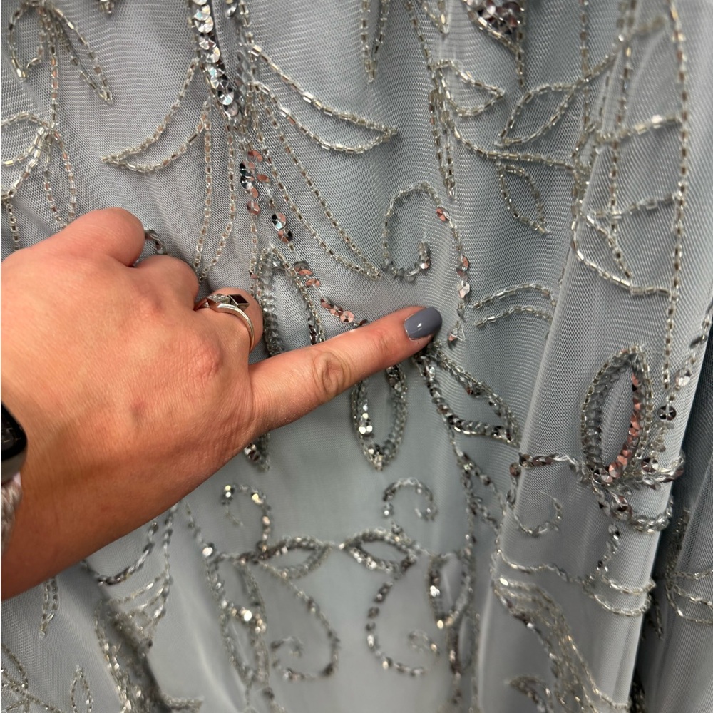 Elegant Light Gray silver Beaded Dress - Picture 5 of 9